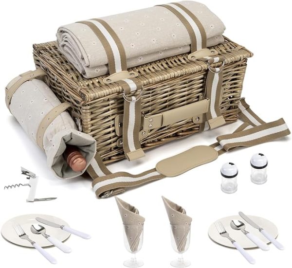 19Pcs Large Wicker Picnic Basket for 2 - Image 3