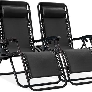 Set of 2 Adjustable Steel Mesh Zero Gravity Lounge Chairs 24 Colors