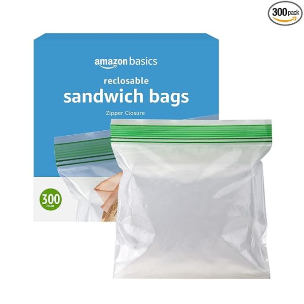 Amazon Basics Sandwich Storage Bags, 100 or 300 Count, Pack of 1