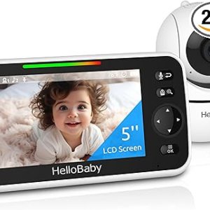 HelloBaby 5''Sreen with 30-Hour Battery, Pan-Tilt-Zoom Video Baby Monitor