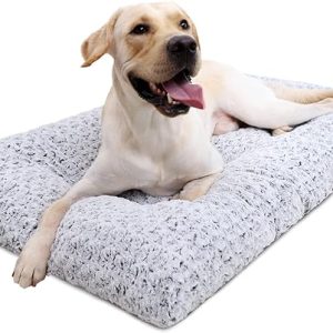 KSIIA Washable Dog Bed Deluxe Plush Dog Crate Beds Fulffy Comfy Kennel Pad Anti-Slip Pet Sleeping Mat for Large, Jumbo, Medium, Small Dogs Breeds, 35" x 23", 4 colors & 8 sizes