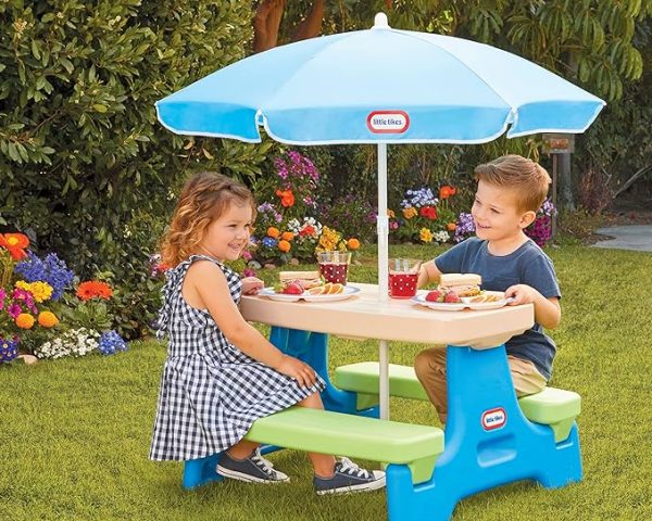 Little Tikes Easy Store Picnic Table with Umbrella, Multi Color