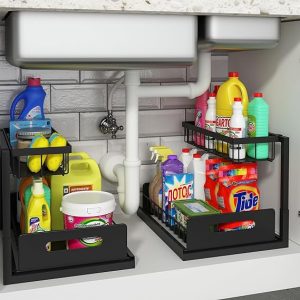 REALINN Under Sink and Storage, 2 Pack Pull Out Cabinet Organizer