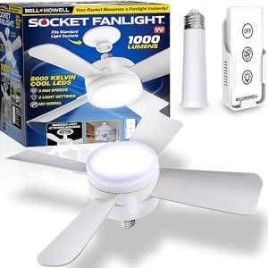 Socket Fan Light Original - Cool Light LED – Ceiling Fans with Lights and Remote Control, Replacement for Lightbulb - Bedroom, Kitchen, Living Room,1000 Lumens / 5000 Kelvins As Seen On TV