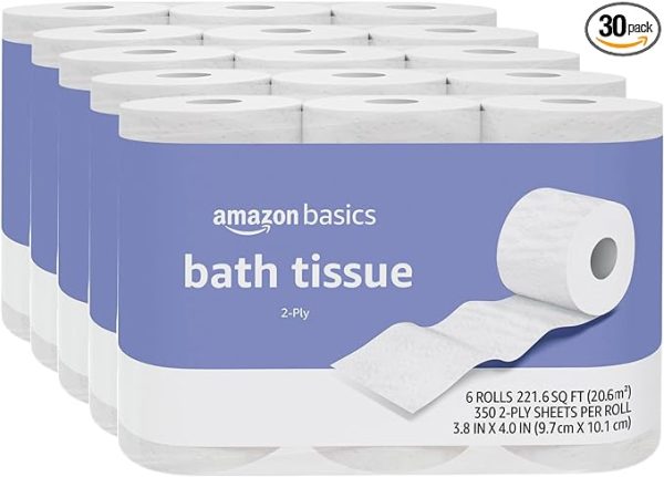 Amazon Basics 2-Ply Toilet Paper 6, 12, 18, 24 & 30 Packs