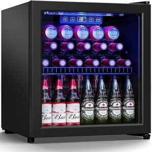 Beverage Refrigerator Cooler-Mini Fridge Freestanding Cooler with Glass Door, Adjustable Shelves & Digital Temperature Display for Soda, Wine or Beer (Black or Silver, 1.77 Cu.Ft)