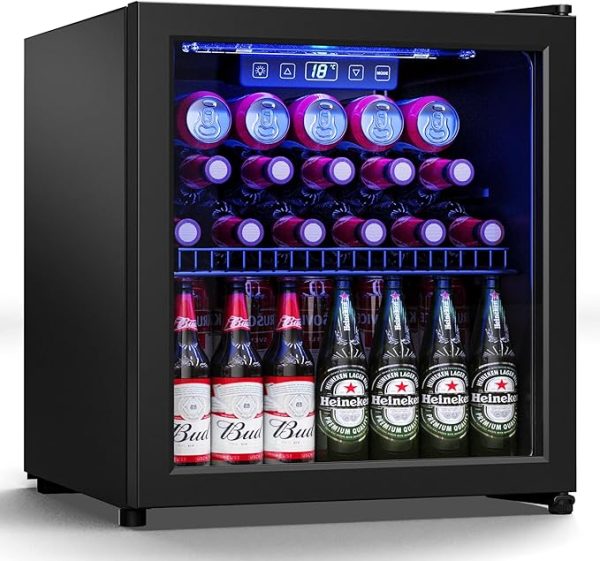 Beverage Refrigerator Cooler-Mini Fridge Freestanding Cooler with Glass Door, Adjustable Shelves & Digital Temperature Display for Soda, Wine or Beer (Black or Silver, 1.77 Cu.Ft)