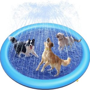 Peteast Dog Splash Pad 67" Anti-Slip Dog Pool for Large Dogs - BPA Free 0.58mm Thick Dog Sprinkler Outdoor Dog Toys - Dog Accessories for Large Dogs (Blue, 67in)