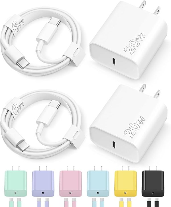 iPhone 15 Charger Fast Charging Type C Charger USB C Charger Block iPad Pro Charger with 2 Pack 6FT Cable for iPhone 15/15 Plus/15 Pro/15 Pro Max/iPad Pro/Mini/Air/Air4/AirPods/Samsung