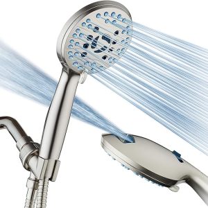 AquaCare High Pressure 8-mode Handheld Shower Head - Anti-clog Nozzles, Built-in Power Wash to Clean Tub, Tile & Pets, Extra Long 6 ft. Stainless Steel Hose, Wall & Overhead Brackets