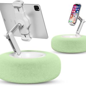 Viozon Tablet Stand Pillow, Compatible with 4.7"-13" Phone/Tablet, iPad, iPhone, Samsung, Google, Kindle, 360°Adjustable Phone Holder for Bed with Soft Plush Fabric, and Detachable Bowl, Green, Gray or Pink