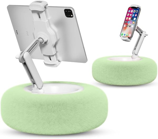 Viozon Tablet Stand Pillow, Compatible with 4.7"-13" Phone/Tablet, iPad, iPhone, Samsung, Google, Kindle, 360°Adjustable Phone Holder for Bed with Soft Plush Fabric, and Detachable Bowl, Green, Gray or Pink