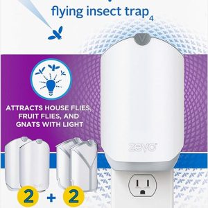 Zevo Flying Insect Trap, Fly Trap, Fruit Fly Trap (2 Plug-in Bases + 2 Refill Cartridges)