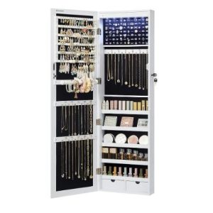 Mirror Jewelry Cabinet, 47.2-Inch Tall Lockable Wall or Door Mounted