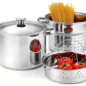 Cook N Home 4-Piece 8 Quart Multipots, Stainless Steel Pasta Cooker Steamer